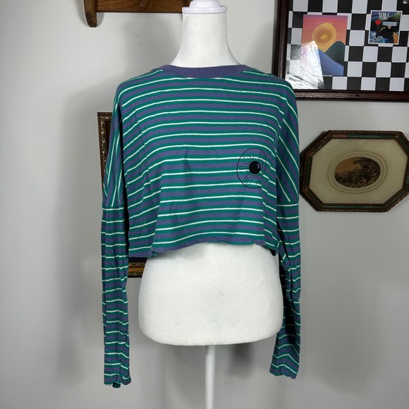 Urban Outfitters Tops - Urban Outfitters Upcycled Purple and‎ Teal Striped Cropped Long Sleeve Top